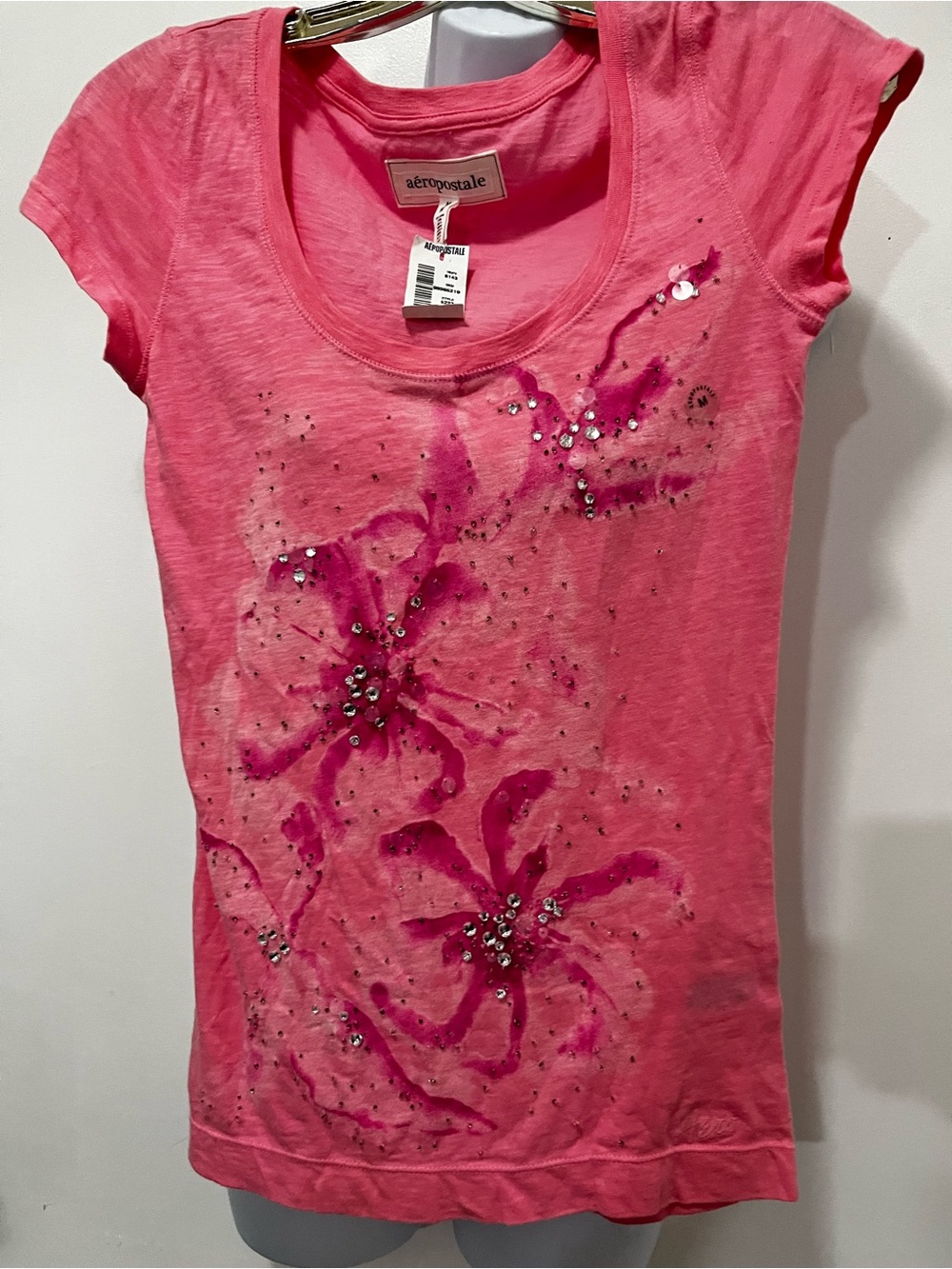 Aeropostale Pink Short Sleeve Gem-Accent Top